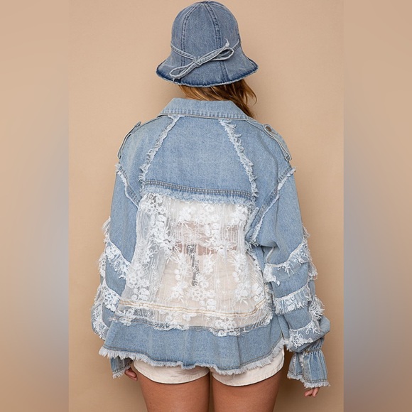 Lace Ruffle Trim Denim Shacket - POL - Picture 5 of 10